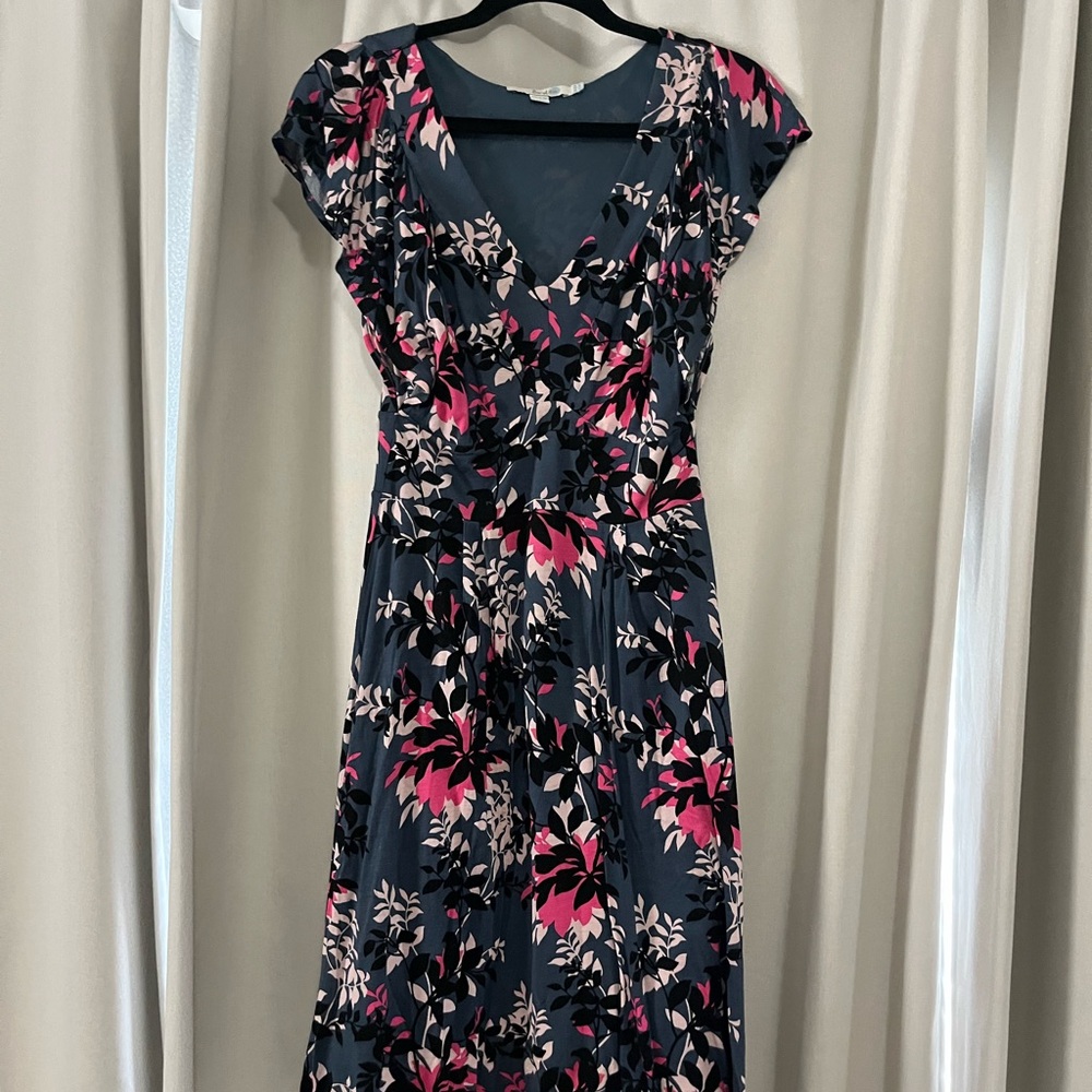 Boden Pink and Red Flutter Sleeve Maxi Dress